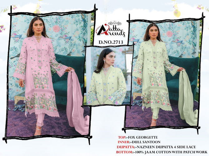 Atta Trendz 2713 New Exclusive Georgette Top And Pant With Dupatta Collection